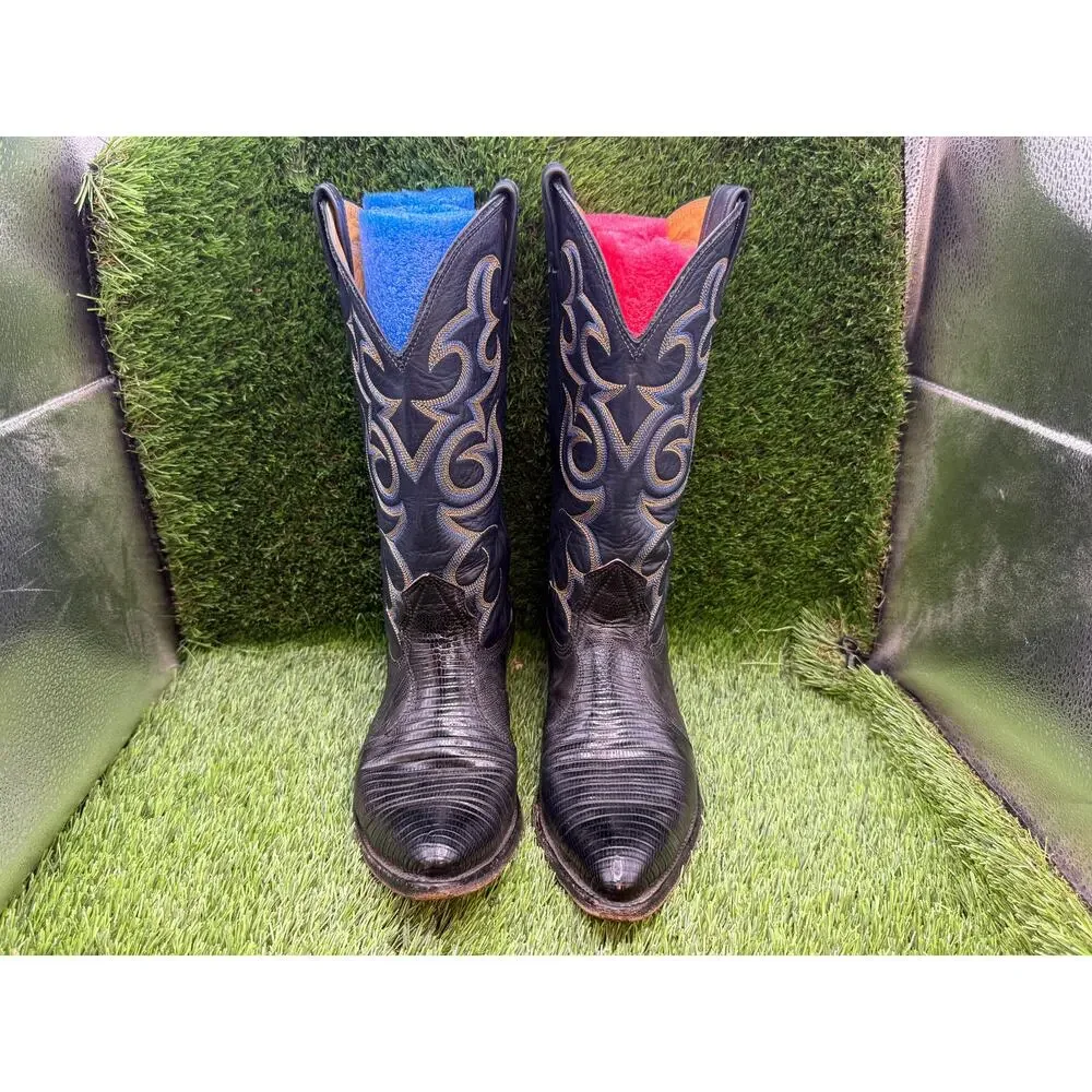Vintage Nocona Western Boot Men's 7.5 Black Leather Cowboy Equestrian Rodeo